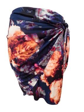 Robert Rodriguez Navy Floral Print Twist Front Sarong Wrap Skirt Size XS